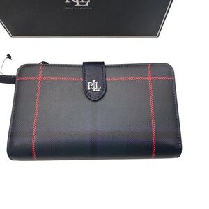 Lauren Ralph Lauren Plaid Crosshatch Leather Tech Wristlet NEW In Box set